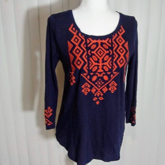 TEE SHIRT*BLUE W/TRIBAL DESIGN*WOMEN/JUNIOR S*LUCKY BRAND - Picture 1 of 6
